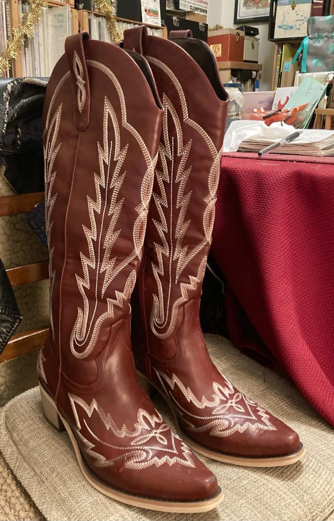 Redtop Rosemary Burgundy Embroidered Cowgirl Boots-womens 11