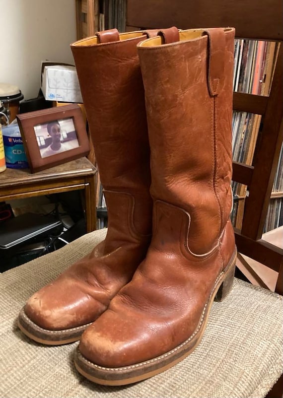 Tan stacked heel campus boots-men's 9.5 D - image 1