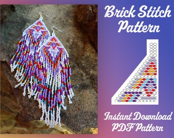 Brick Stitch Earrings Pattern, Seed Bead Beading Weaving PDF (Digital Download)
