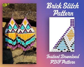 Brick Stitch Earrings Pattern, Seed Bead Weaving PDF (Digital Download)