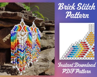 Brick Stitch Earrings Pattern, Seed Bead Weaving PDF (Digital Download)