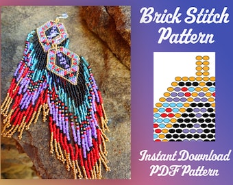 Brick Stitch Seed Bead Earrings Pattern, Beading Weaving PDF (Digital Download)