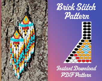 Brick Stitch Earrings Pattern, Seed Bead Weaving PDF (Digital Download)