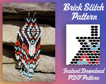 Brick Stitch Seed Bead Earrings Pattern, Beading Weaving PDF (Digital Download)