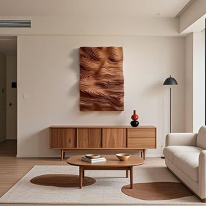 3D Textured Wood Wall Art – Modern Wall Sculpture for Living Room, Parametric Wave Design, Large Wooden Wall Decor, Minimalist Home Accent