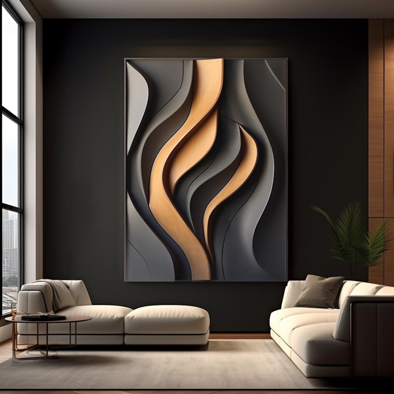 Curated visual reference: Gallery Detail: 3D Textured Black And Golden Abstract Art Living Room Décor