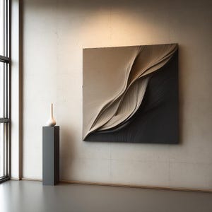 Neutral 3D Wood Wall Art – Minimalist Textured Abstract Sculpture, Modern Wall Decor for Living Room, Handmade Natural Toned Art Panel