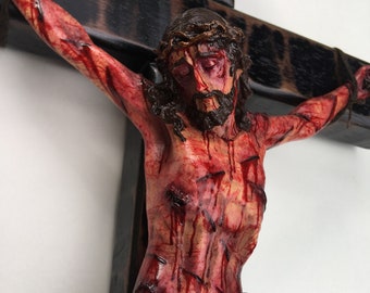 Crucifijo realista Cristo herido para meditación, Cruz de pared, Altar doméstico, Regalo católico, Regalo religioso, Gran Cruz, 19.68 in