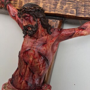 Realistic Crucifix Christ Wound For Meditation, Brown wood, Wall Cross, Catholic Gift, Bloody Crucifix, Passion Crucifix, 19.68 in image 7