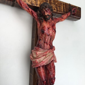 Realistic Crucifix Christ Wound For Meditation, Brown wood, Wall Cross, Catholic Gift, Bloody Crucifix, Passion Crucifix, 19.68 in image 6