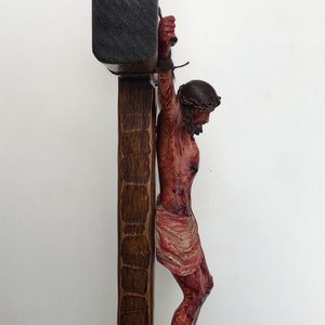 Realistic Crucifix Christ Wound For Meditation, Brown wood, Wall Cross, Catholic Gift, Bloody Crucifix, Passion Crucifix, 19.68 in image 8