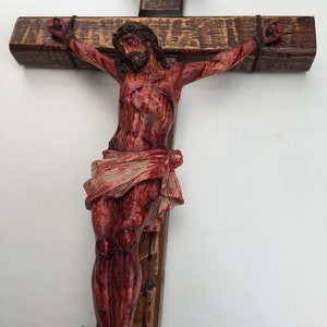 Realistic Crucifix Christ Wound For Meditation, Brown wood, Wall Cross, Catholic Gift, Bloody Crucifix, Passion Crucifix, 19.68 in image 4