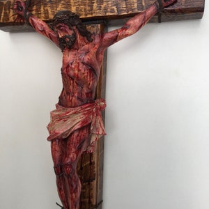 Realistic Crucifix Christ Wound For Meditation, Brown wood, Wall Cross, Catholic Gift, Bloody Crucifix, Passion Crucifix, 19.68 in image 3