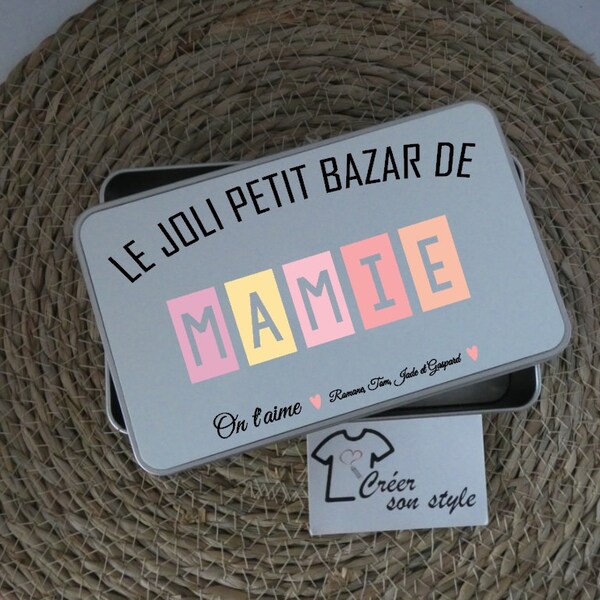 Boite cadeau métal (vendu vide) personnalisé "le joli petit bazar de mamie" "le joli petit bazar de maman" idée cadeau fête des mères