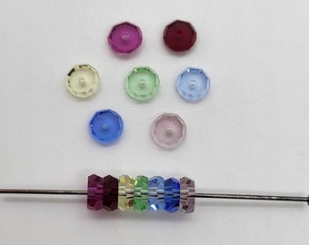 24pc Swarovski Crystal 6mm Flat Spacer w/ Faceted Edges 5350 Beads: 7 Colors Fuchsia, Sapphire, Peridot, Siam, Jonquil