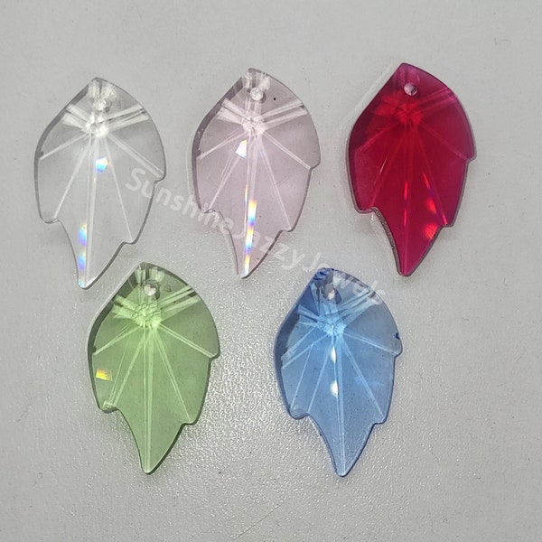 Swarovski Crystal 26mm Leaf 8805 Pendants; Peridot, Clear, Rosaline, Bordeaux, Sapphire; Retired/ Rare; Suncatchers/ Ornaments