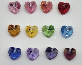 2pc Swarovski Crystal 10mm Heart Pendants w/ AB Finish; Many Colors!!
