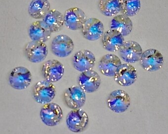 24pc Swarovski Crystal Clear AB 6mm Rivoli Xilion 6428 Pendants; Bulk Lot