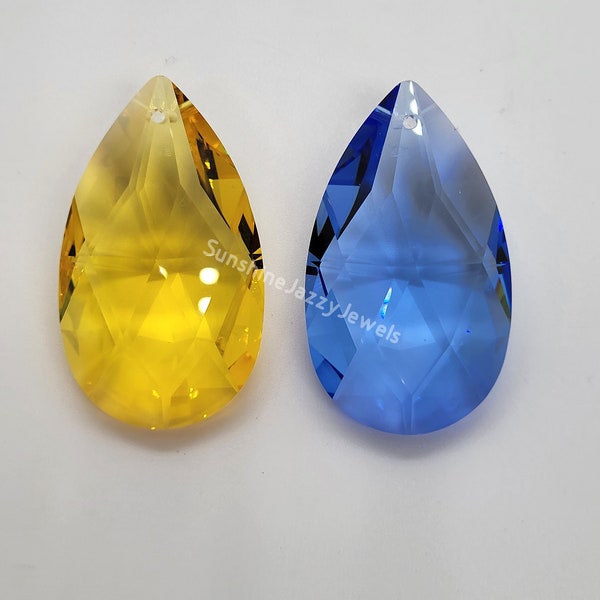 Swarovski Crystal 50mm Pear 8721 Suncatcher/ Pendant/ Chandelier Part; 2 Colors: Light Topaz or Sapphire; Logo Etched