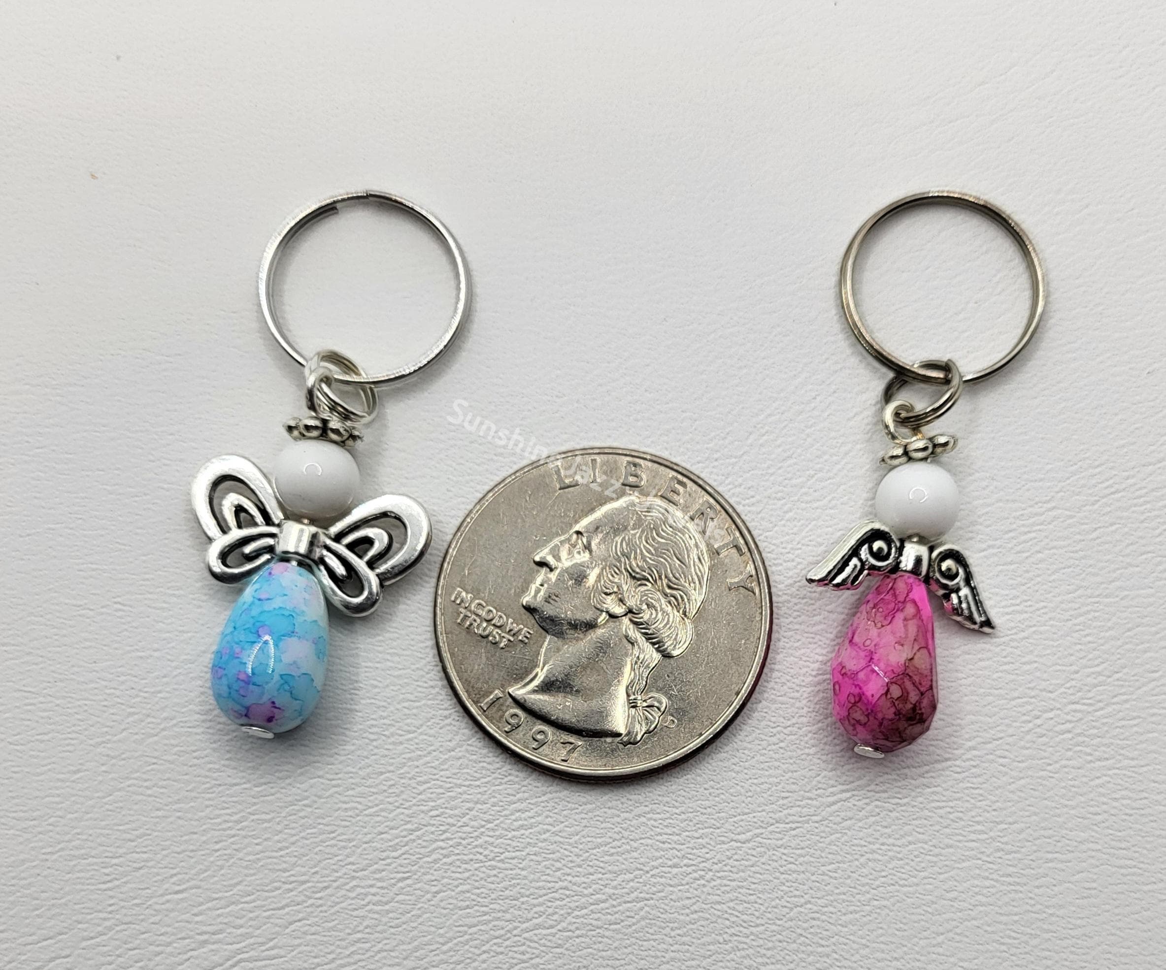 3 or 10pc Guardian Angel Keychain/ Zipper Pulls; 2-tone Color Mix