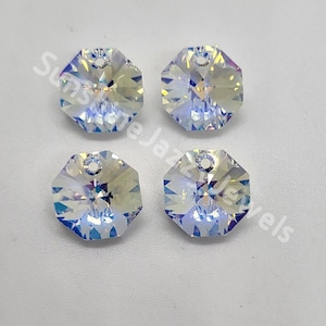 4pc Swarovski Crystal Clear AB 12mm 1-Hole Octagon 6401 Pendant