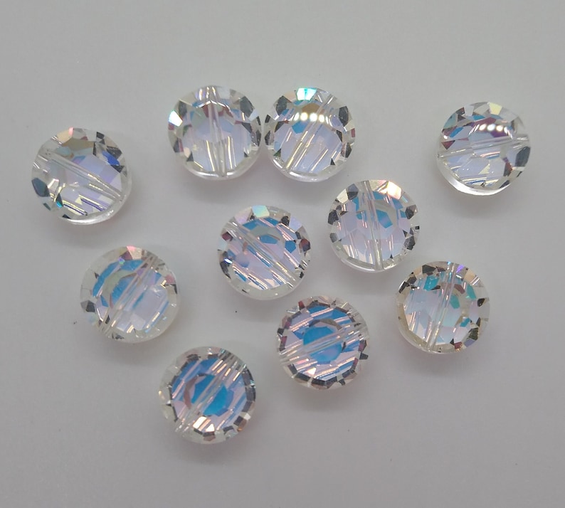 Factory Pack Swarovski Crystal Clear AB 14mm Lentil 5100 Beads; 72pc; aka tablet, pill, or aspirin beads; Vintage! Faceted Flattened Round Bild 3
