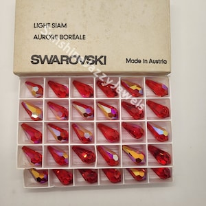 Factory Pack Swarovski Crystal Light Siam AB 22mm Teardrop 6000 Pendant; 48pc; Bulk Lot; Iridescent Red