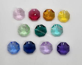 4pc Swarovski Crystal 14mm 1 Hole Octagon 8115 Pendants; Blue Violet, Lt Topaz, Rosaline, Emerald, Sapphire, Topaz, Peridot, Antique Green