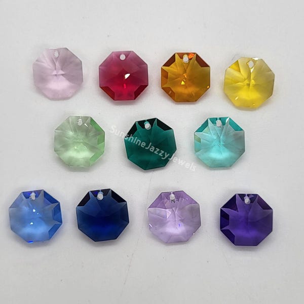 4pc Swarovski Crystal 14mm 1 Hole Octagon 8115 Pendants; Blue Violet, Lt Topaz, Rosaline, Emerald, Sapphire, Topaz, Peridot, Antique Green
