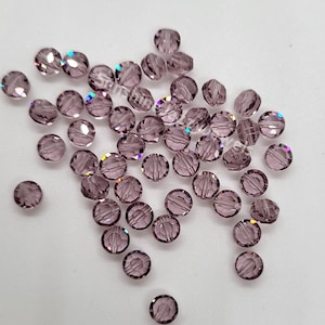 24pc Swarovski Crystal Light Amethyst 5mm Faceted Lentil 5100 Beads; Aka Aspirin or Tablet Beads; Flat Round Coin