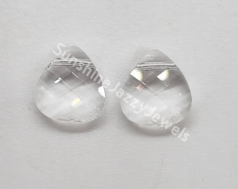 2pc Swarovski Crystal Clear 11x10mm Flat Briolette 6012 Pendants; Top Drilled