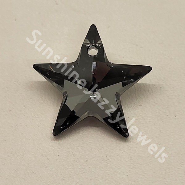 Swarovski Crystal Silver Night 20mm Star 6714 Pendant; Black & Silver Blend; Beautiful!