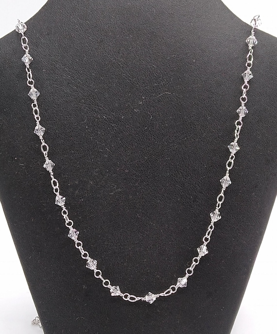 38" Swarovski Crystal Clear 4mm Bicone Bead & Rhodium-Plated Chain;  Continuous Loop; Necklace; Slip Over Head