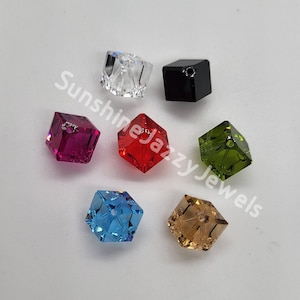 6pc Swarovski Crystal 8mm Diagonal Cube 5600 Bead; 7 Colors: Aqua, Lt Siam, Fuchsia, Clear, Jet, Olivine, Lt Colorado Topaz