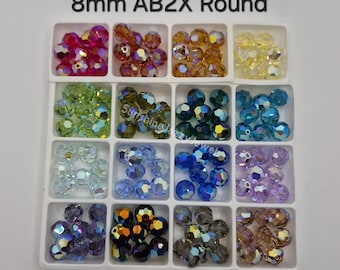 6pc Swarovski Crystal 8mm Round 5000 w/ AB2X Effect; Multiple Colors!