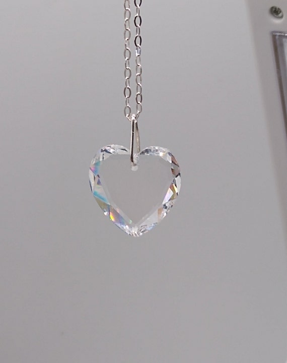 ★ROSEMONT★ Silver Heart Beads Necklace RC24B12A Sterling Silver 16mm x 18.5mm Ribbon Heart Necklace