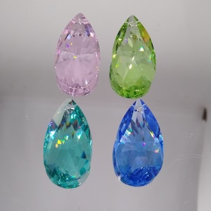 Swarovski Crystal 28mm Pear 8721 Pendant/ Suncatcher; Logo Etched; Antique Green, Rosaline, Sapphire, Peridot; Rare; Retired