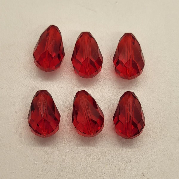 6pc Swarovski Crystal Light Siam Faceted Teardrop 5500 Beads; 3 Sizes 9x6mm, 12x8mm, 13.5x9mm