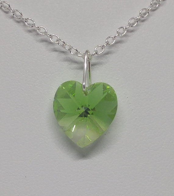 Green Heart Necklace Made with Swarovski(R) Crystals Sterling Silver Green Heart Necklace Made with Swarovski(R) Crystals Sterling Silver
