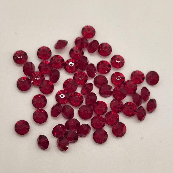 12pc Swarovski Crystal Siam 6mm Flat Bicone 5305 Beads; aka Rondelle or Saucer; Vintage! Dark Red