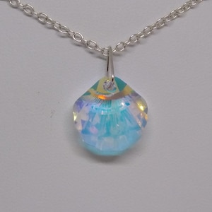 Sterling Silver Swarovski Crystal Clear AB Shell Pendant Chain Necklace; Cable Chain; 16&quot;, 18&quot;, or 20&quot;; Wedding/ Bridal Shower