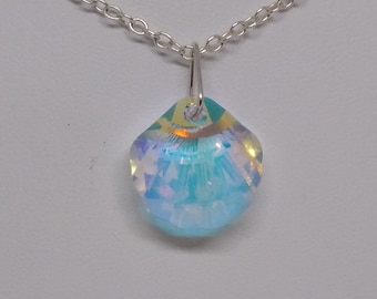 Sterling Silver Swarovski Crystal Clear AB Shell Pendant Chain