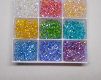 24pc Swarovski Crystal Shimmer 2X 4mm Bicone 5328 Beads; 8 Color Choices! Rose, Siam, Peridot, Amethyst, Aquamarine, Clear, Lt Siam