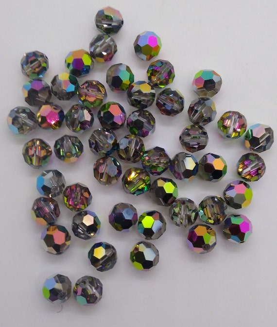 Vintage Swarovski Beads - 11mm Faceted Rounds in Comet Argent light