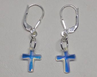 Cross Earrings with Opal-color Swarovski(R) Crystals Sterling SIlver Cross Earrings with Opal-color Swarovski(R) Crystals Sterling SIlver