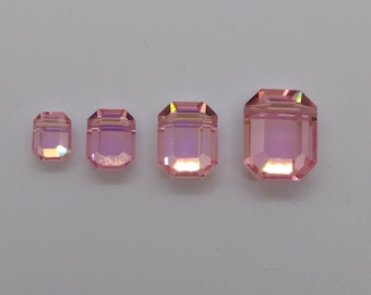 Vintage Swarovski Crystal Light Rose AB Faceted Rectangle 5105 Beads; 4 Sizes: 8x6.5mm, 12.5x10mm or 10x8mm, 15x12mm