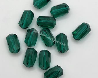 6pc Swarovski Crystal Emerald 9x6mm Faceted Barrel 5204 Beads; Vintage