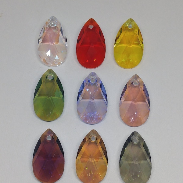 Swarovski Crystal Shimmer Pear 6106 Pendant; 16mm or 22mm: Light Rose, Light Sapphire, Light Amethyst, Light Siam, Light Topaz, Erinite