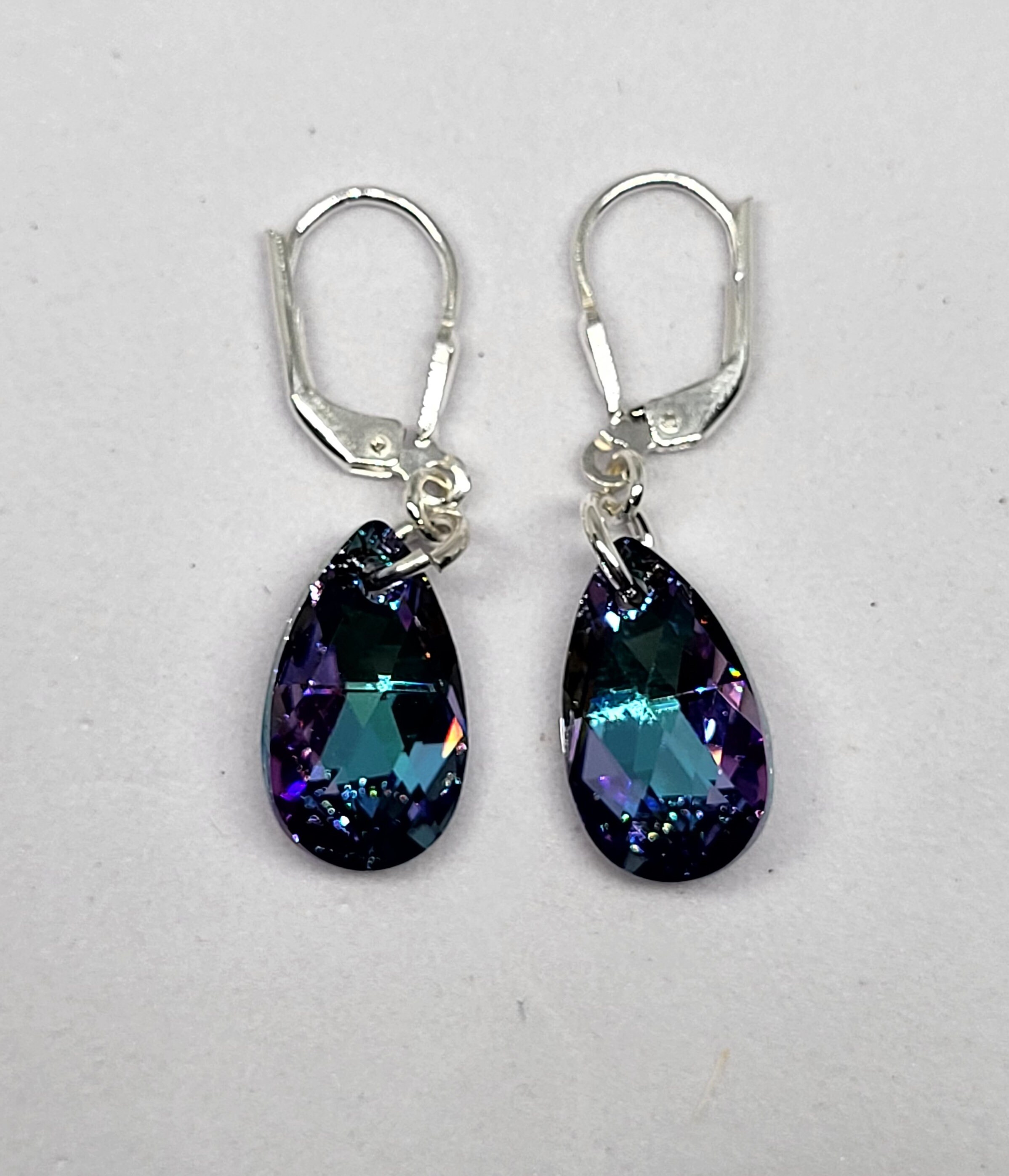 Sterling Silver Swarovski Crystal Vitrail Light Pear 6106