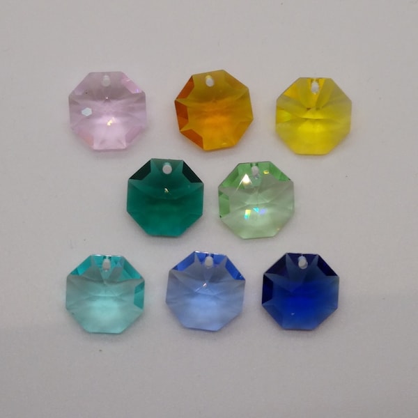 4pc Swarovski Crystal 14mm 1 Hole Octagon 8115 Pendants; Blue Violet, Lt Topaz, Rosaline, Emerald, Sapphire, Topaz, Peridot, Antique Green